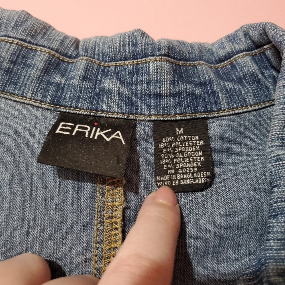 Vintage 2000s Y2k 00s Jean Jacket Rhinestones Bling Erika - Picture 2 of 11